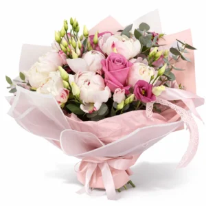 Ein zarter Blumenstrauß in einer Premium-Rosa-Palette